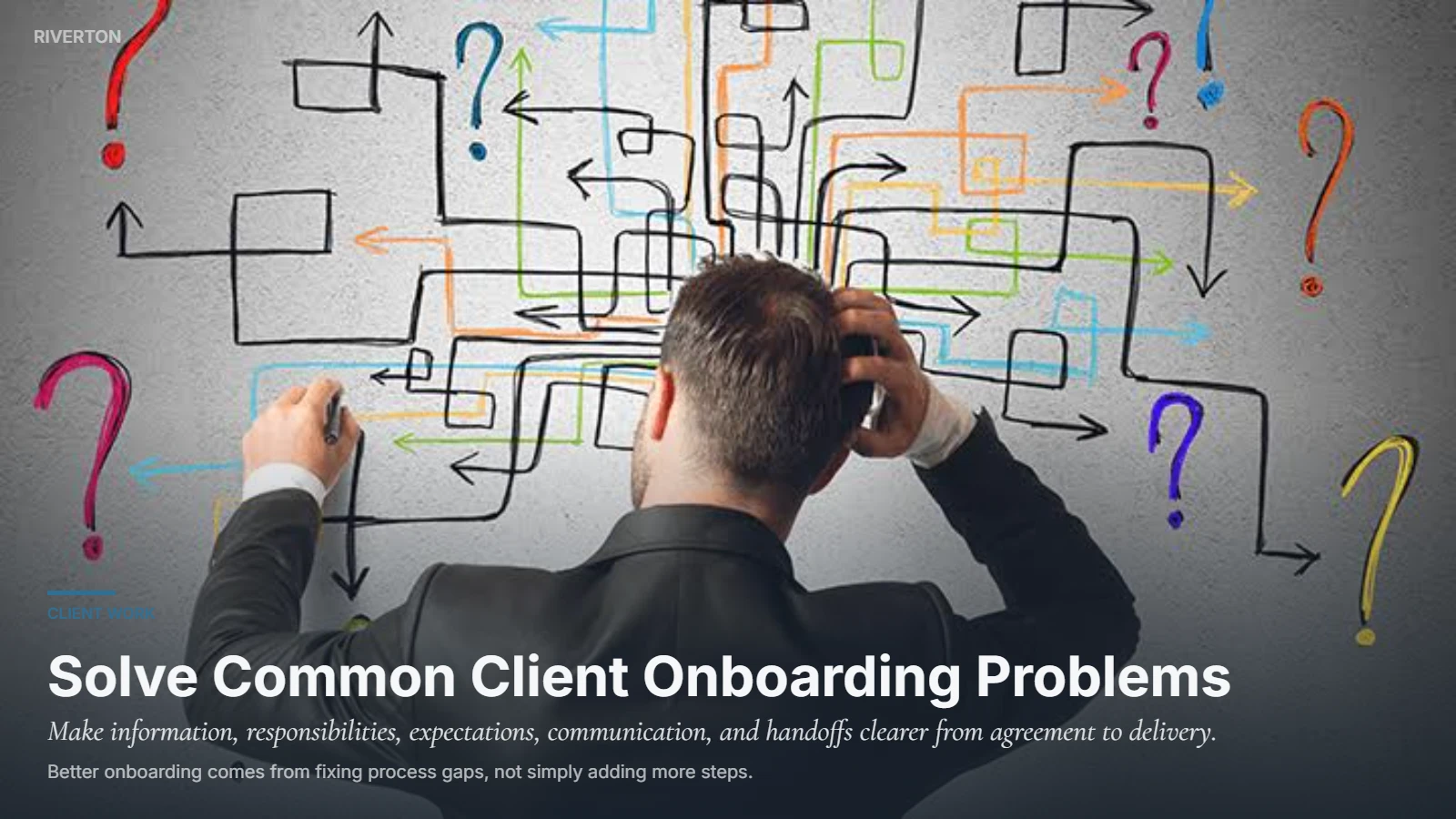 Riverton client onboarding process addressing unclear next steps, missing information, ownership, communication, and handoffs